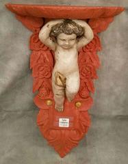 Pair of Carved and Painted Wood Putti Brackets