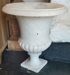 Large Pair of 19th Century Carved Marble Campana Form Garden Urns