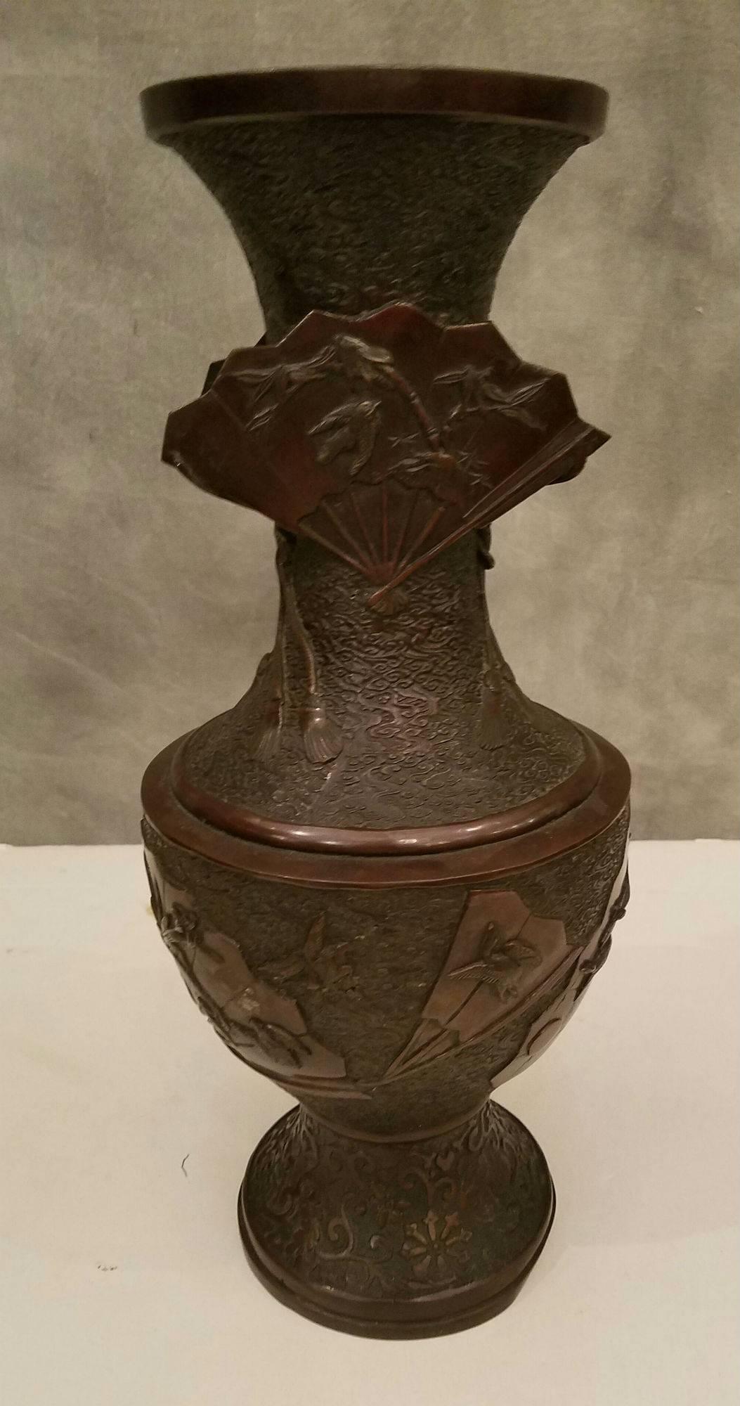 19th Century Large Japanese Meiji Period Bronze Vase For Sale