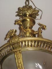 Pair of Bronze and Etched Glass Lanterns