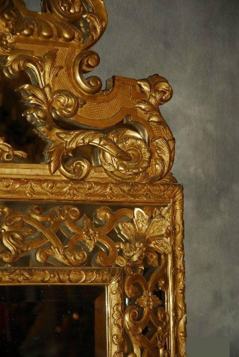 Louis Philippe Large 19th Century French Regence Carved Giltwood Cushion Mirror