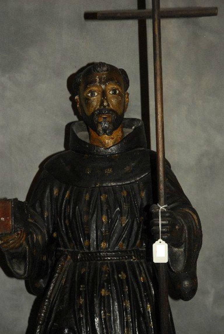 Italian Large 18th Century Carved and Polychrome Figure of Saint Francis of Assisi