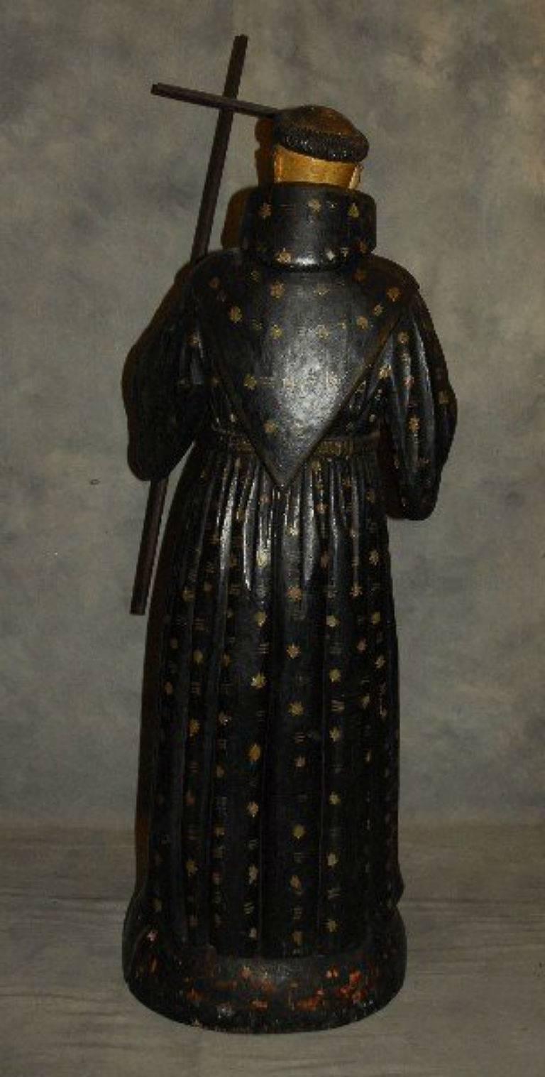Baroque Large 18th Century Carved and Polychrome Figure of Saint Francis of Assisi