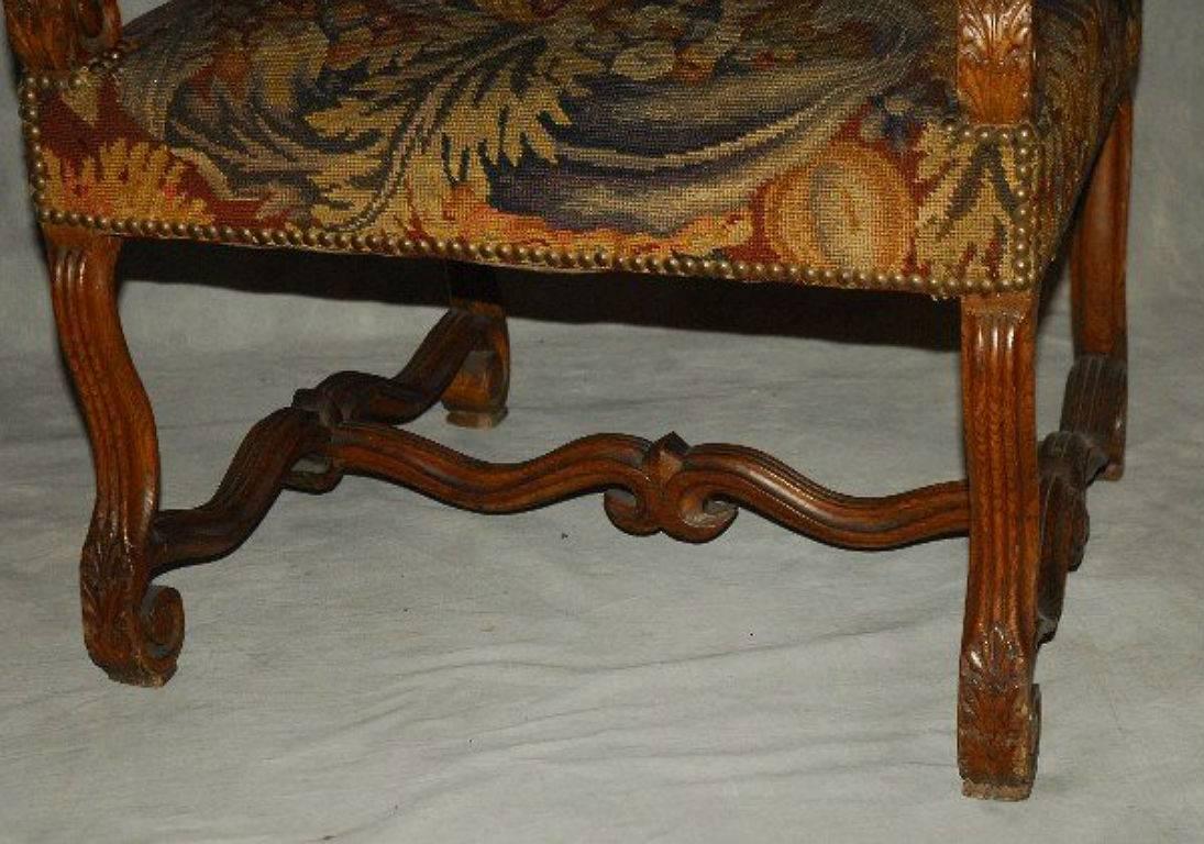 Pair of 19th Century Louis XIV Carved Oak Open Arm Chairs 3