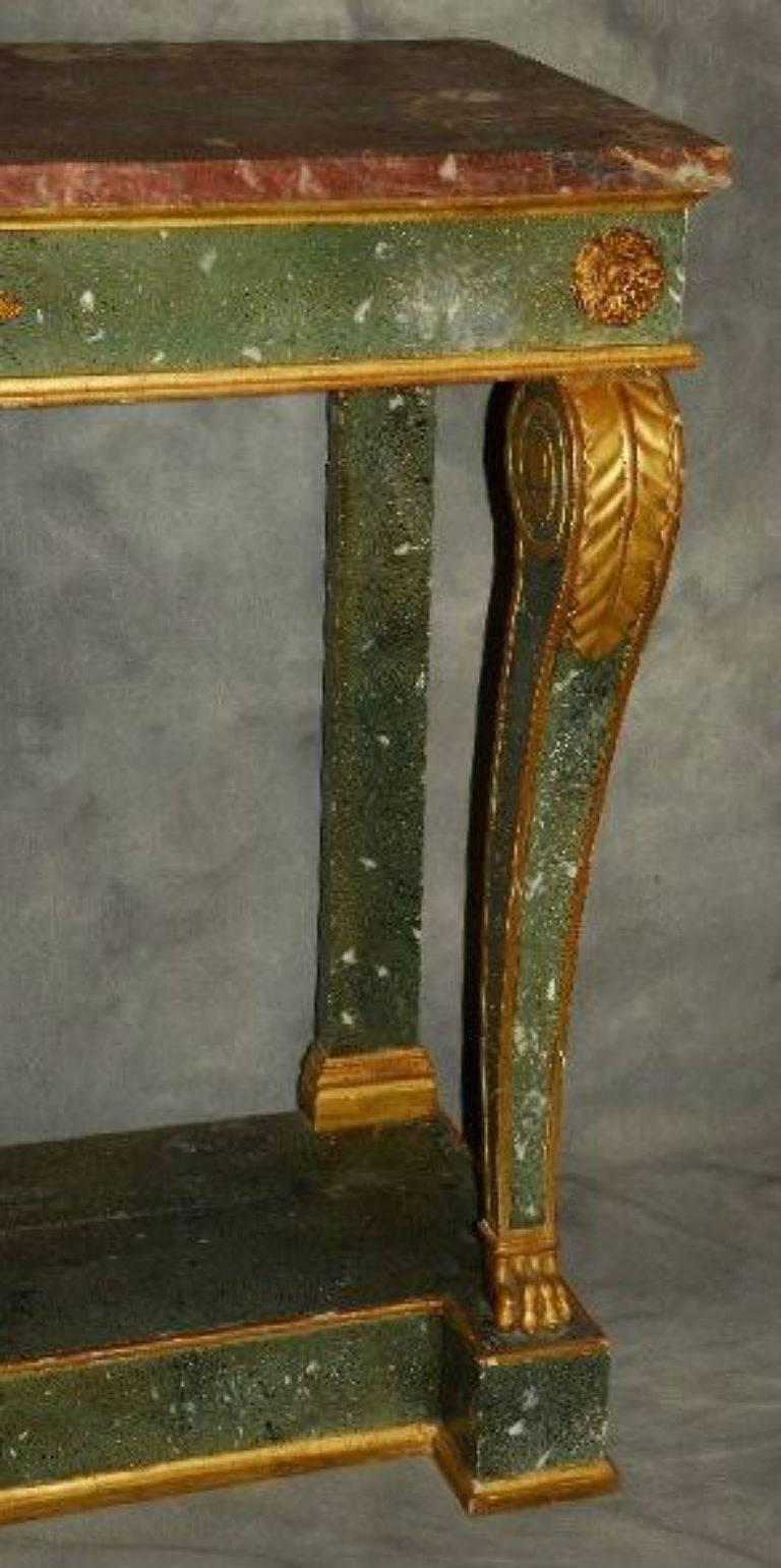 Neoclassical 18th Century Italian Painted and Partial Gilt Marble Top Console