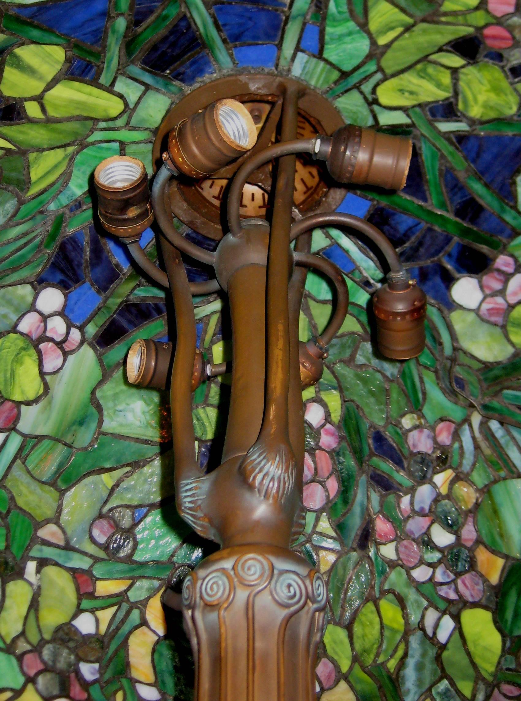 Tiffany Style Stained Glass and Bronze Floor Lamp In Good Condition In Miami, FL