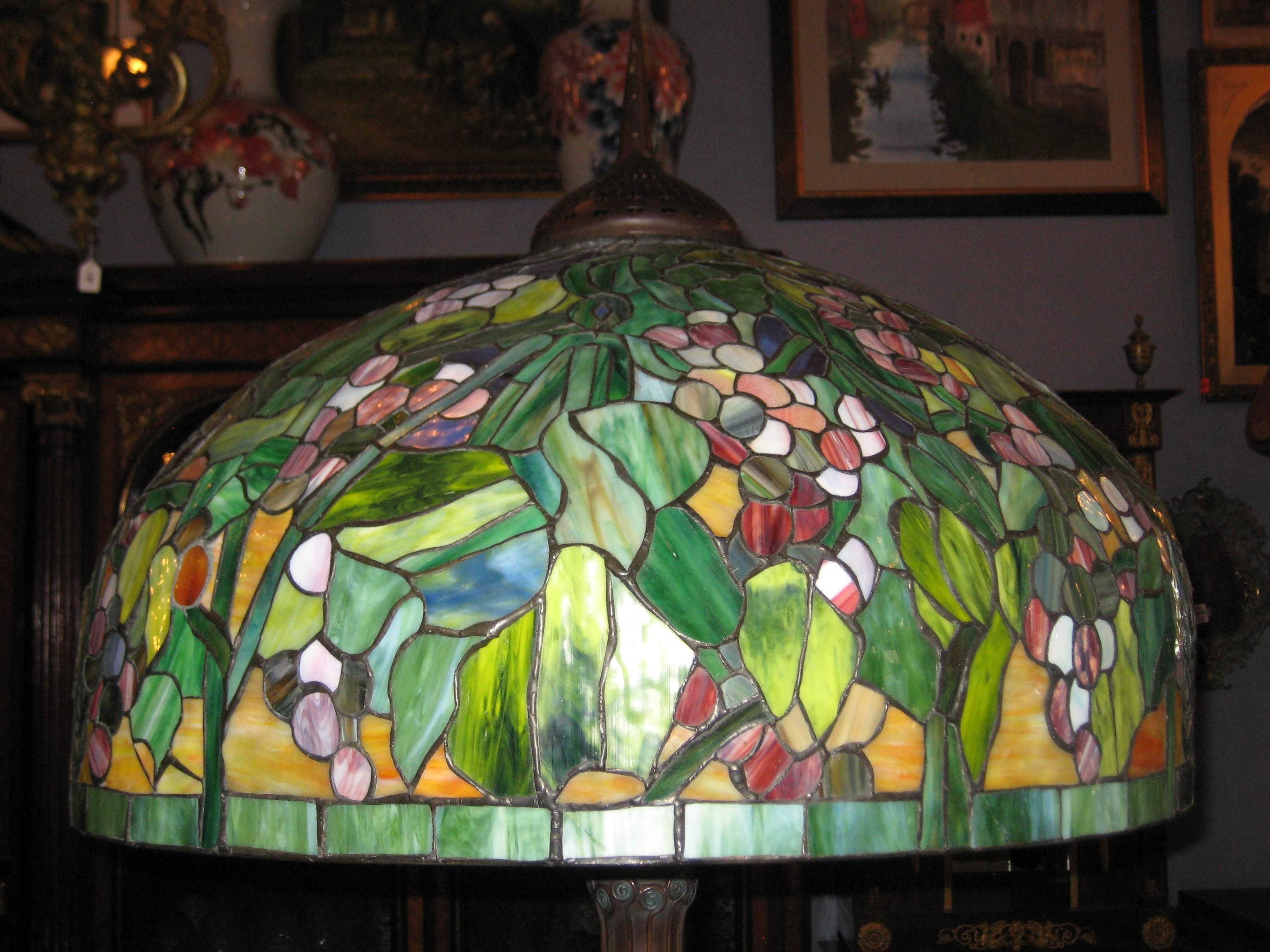 Art Nouveau Tiffany Style Stained Glass and Bronze Floor Lamp
