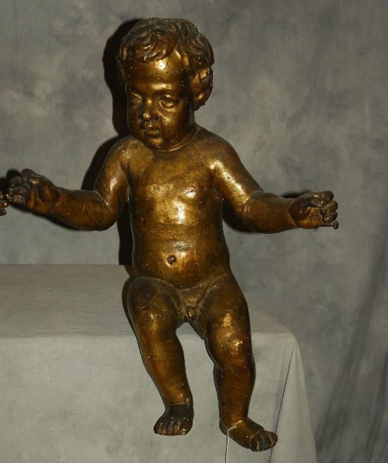 18th Century and Earlier Pair of 18th Century Italian Carved Gilt-Wood Putti Figures For Sale