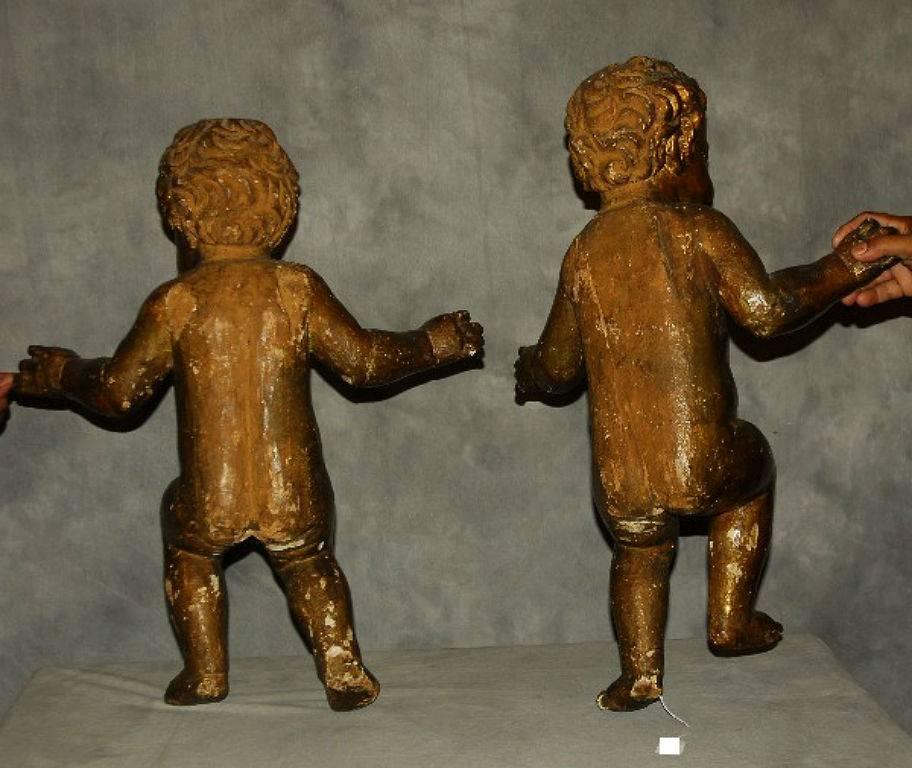 Giltwood Pair of 18th Century Italian Carved Gilt-Wood Putti Figures For Sale