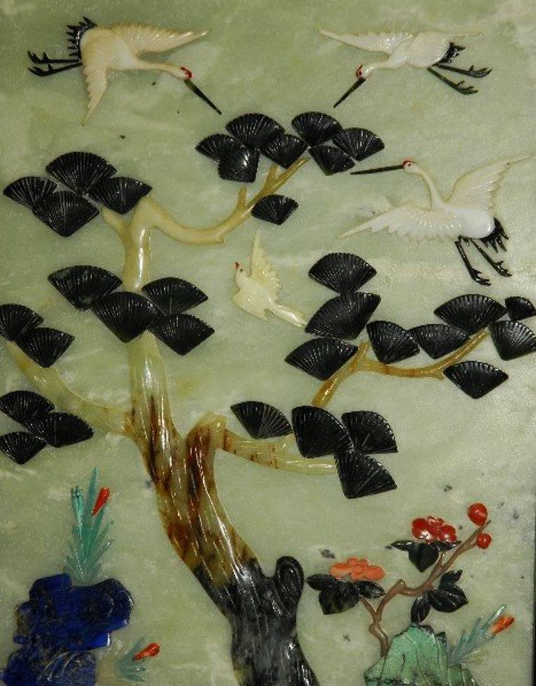 Chinese Export Pair of Chinese Jade Lapis and Coral Table Screens
