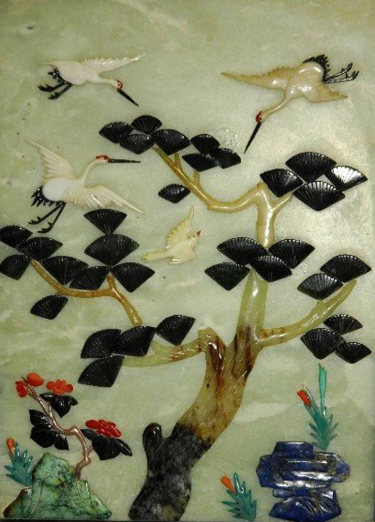 Pair of Chinese Jade Lapis and Coral Table Screens In Good Condition In Miami, FL