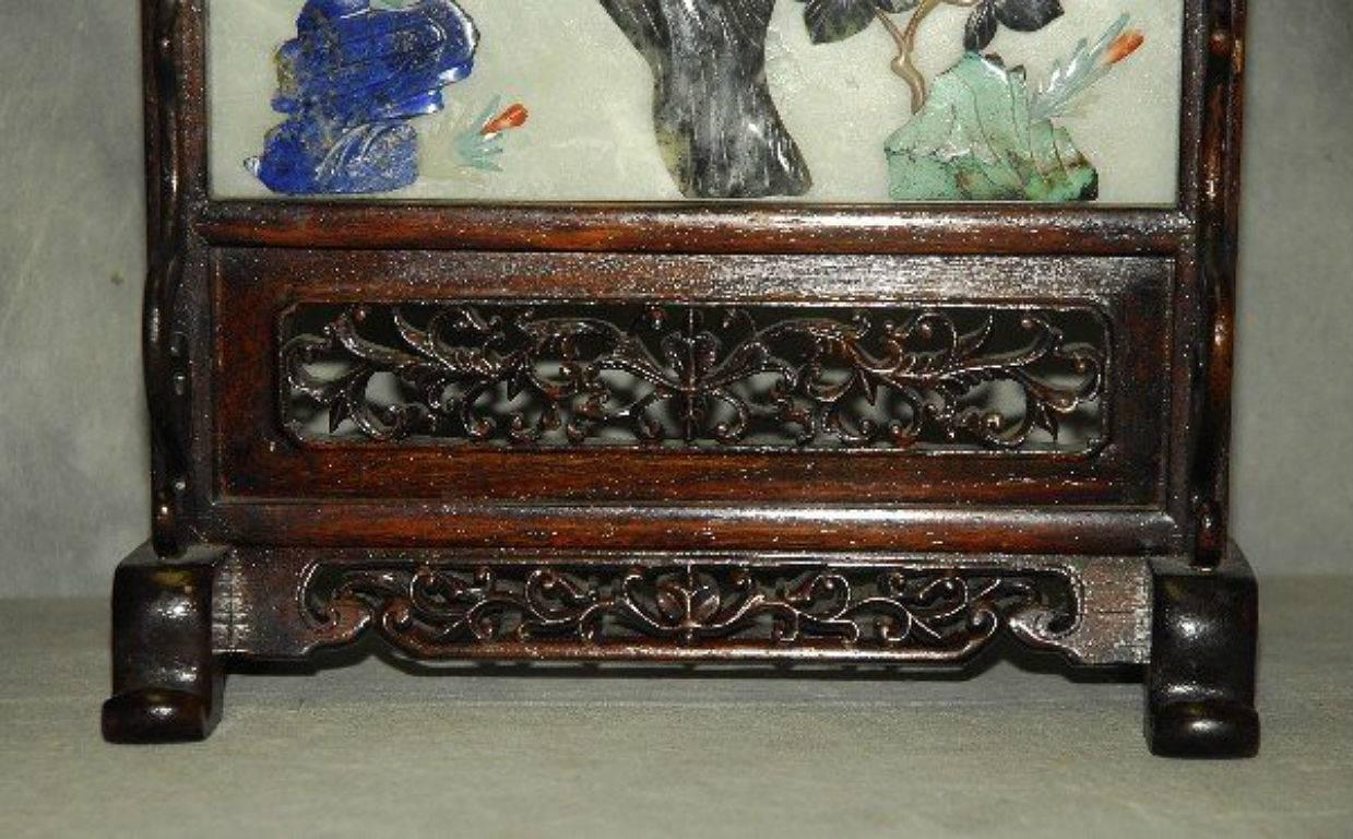 Pair of Chinese Jade Lapis and Coral Table Screens 1