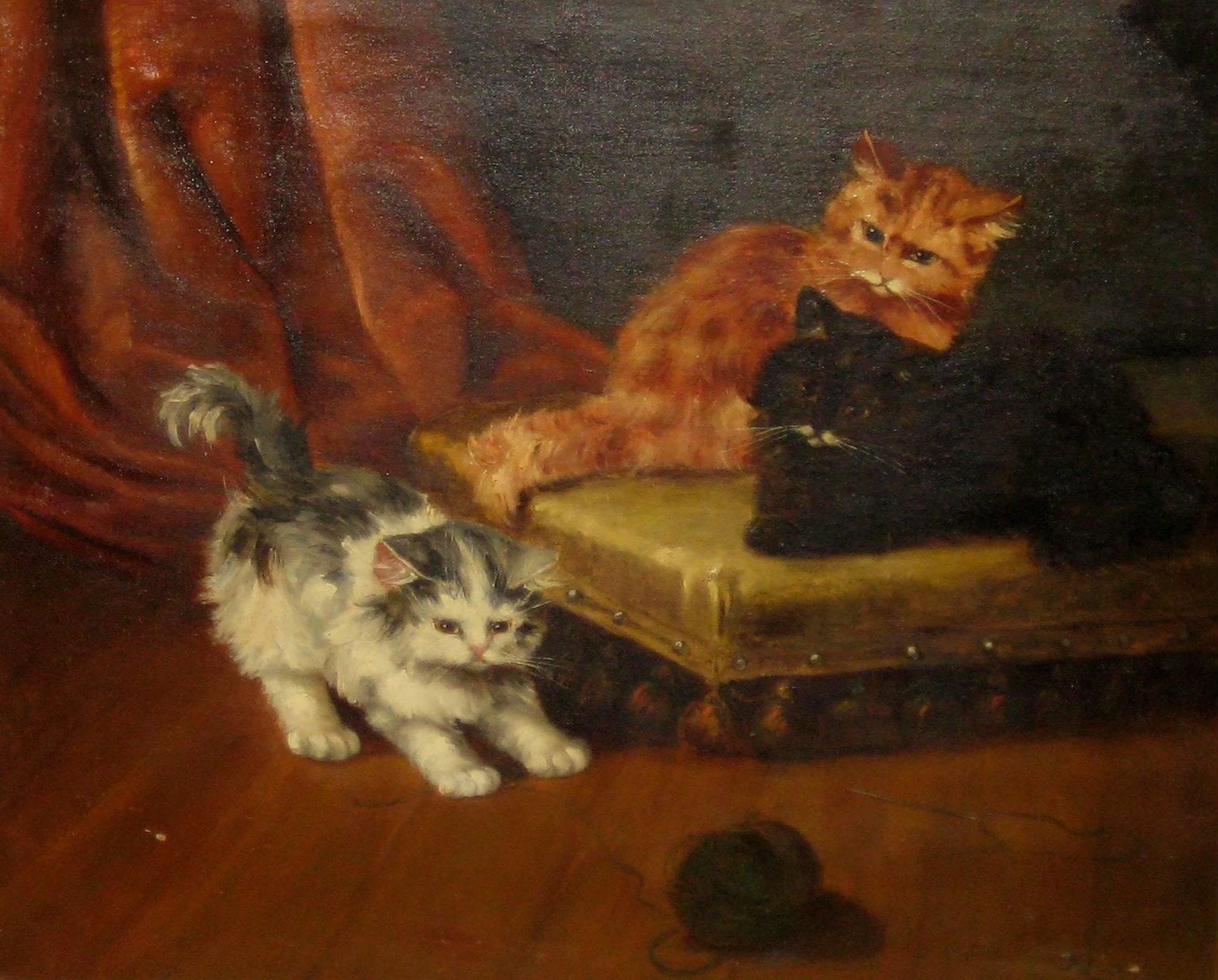 Playful Kittens oil on canvas, signed lower right: A. Lambrashon

Overall: 32