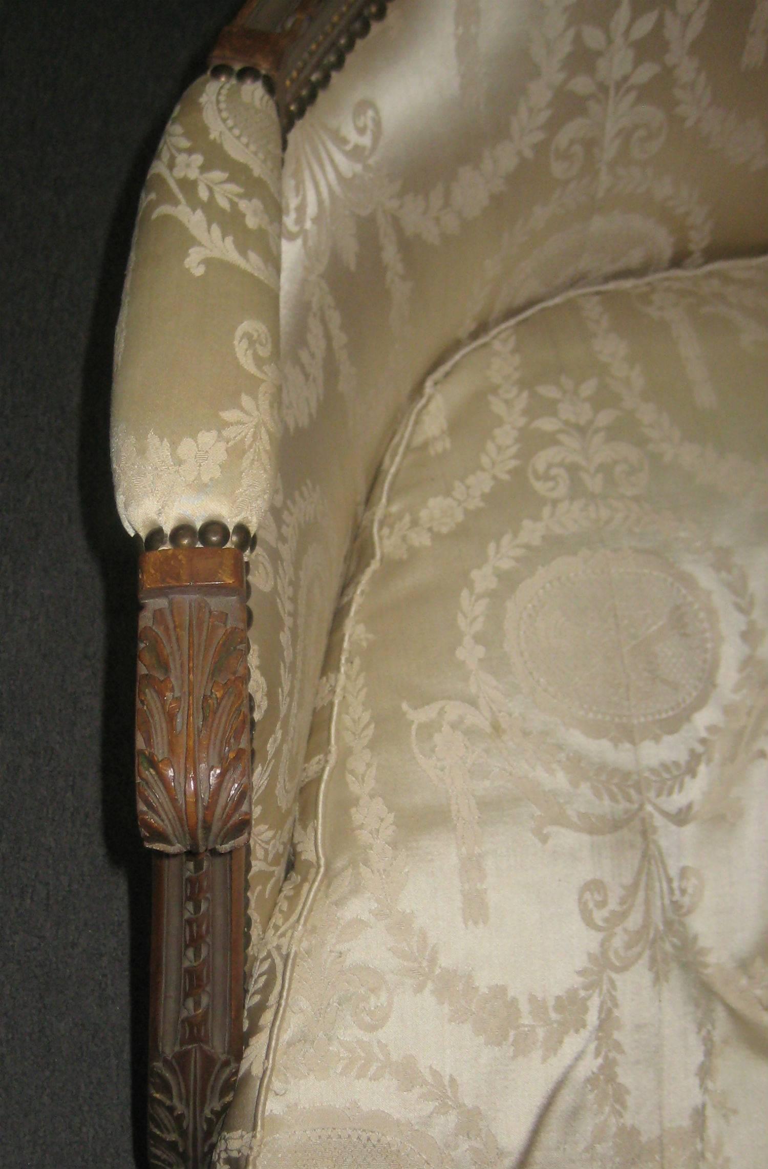 French Louis XVI Damask Upholstered Sofa