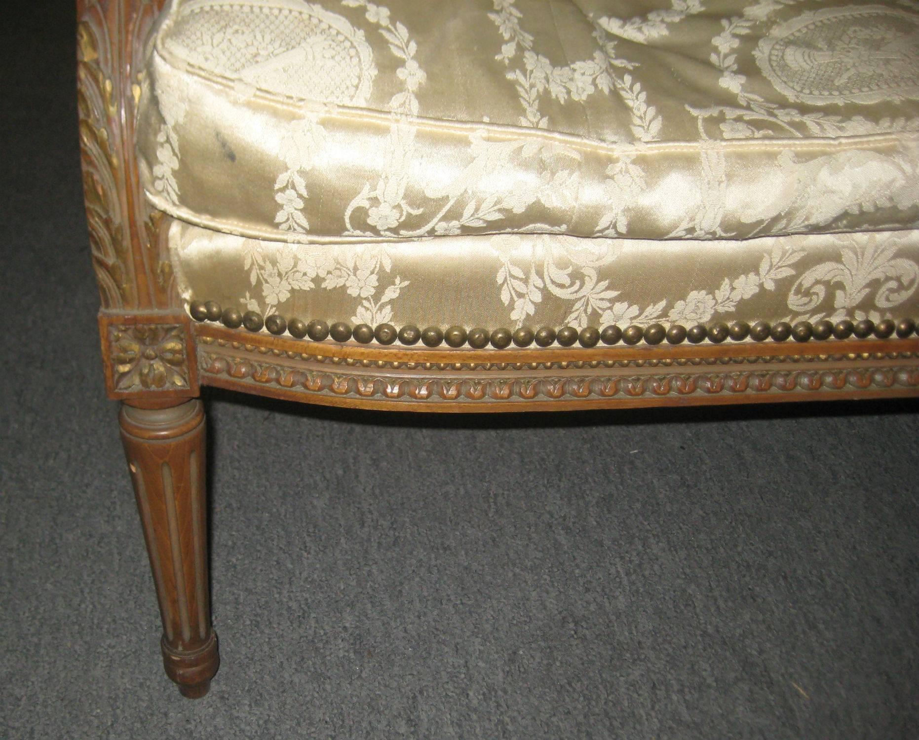 Louis XVI Damask Upholstered Sofa In Good Condition In Miami, FL