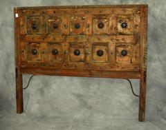 Moroccan Carved Wood and Metal Ornamented Bed