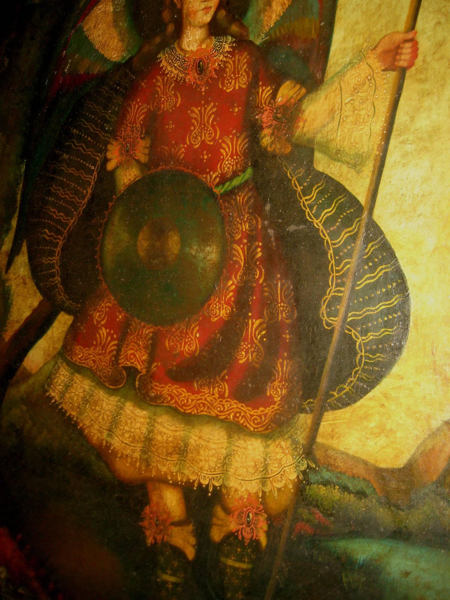 Spanish Colonial Large Cusco School Oil on Canvas of the Archangel Michael
