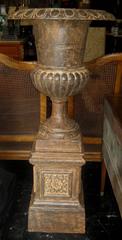 Large Pair of Antique Cast Iron Garden Urns and Pedestals