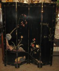 Chinese Four-Panel Black Lacquered Coromandel Folding Screen
