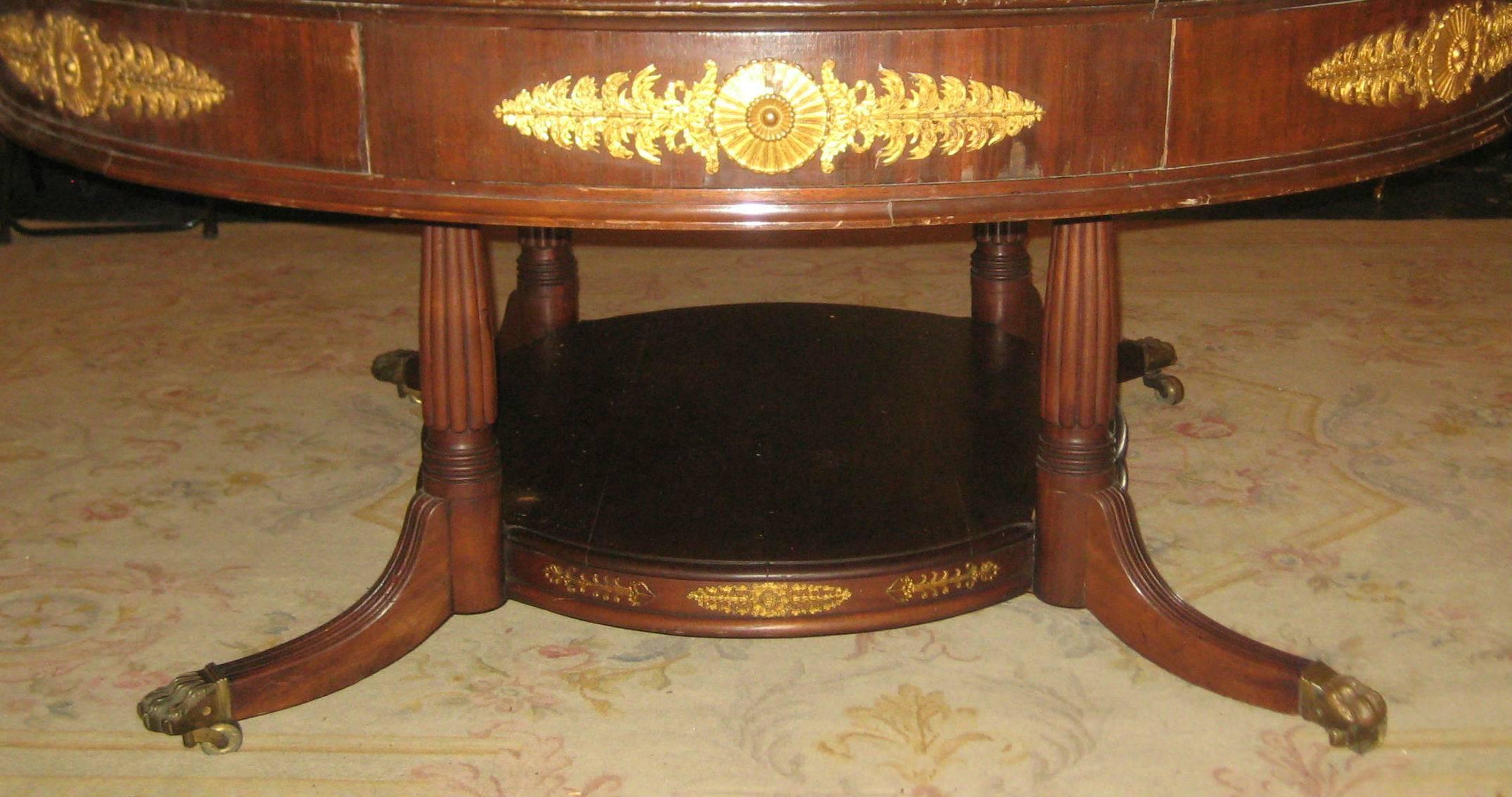 French Empire Mahogany and Gilt Bronze-Mounted Four-Drawer Center Table In Good Condition For Sale In Miami, FL