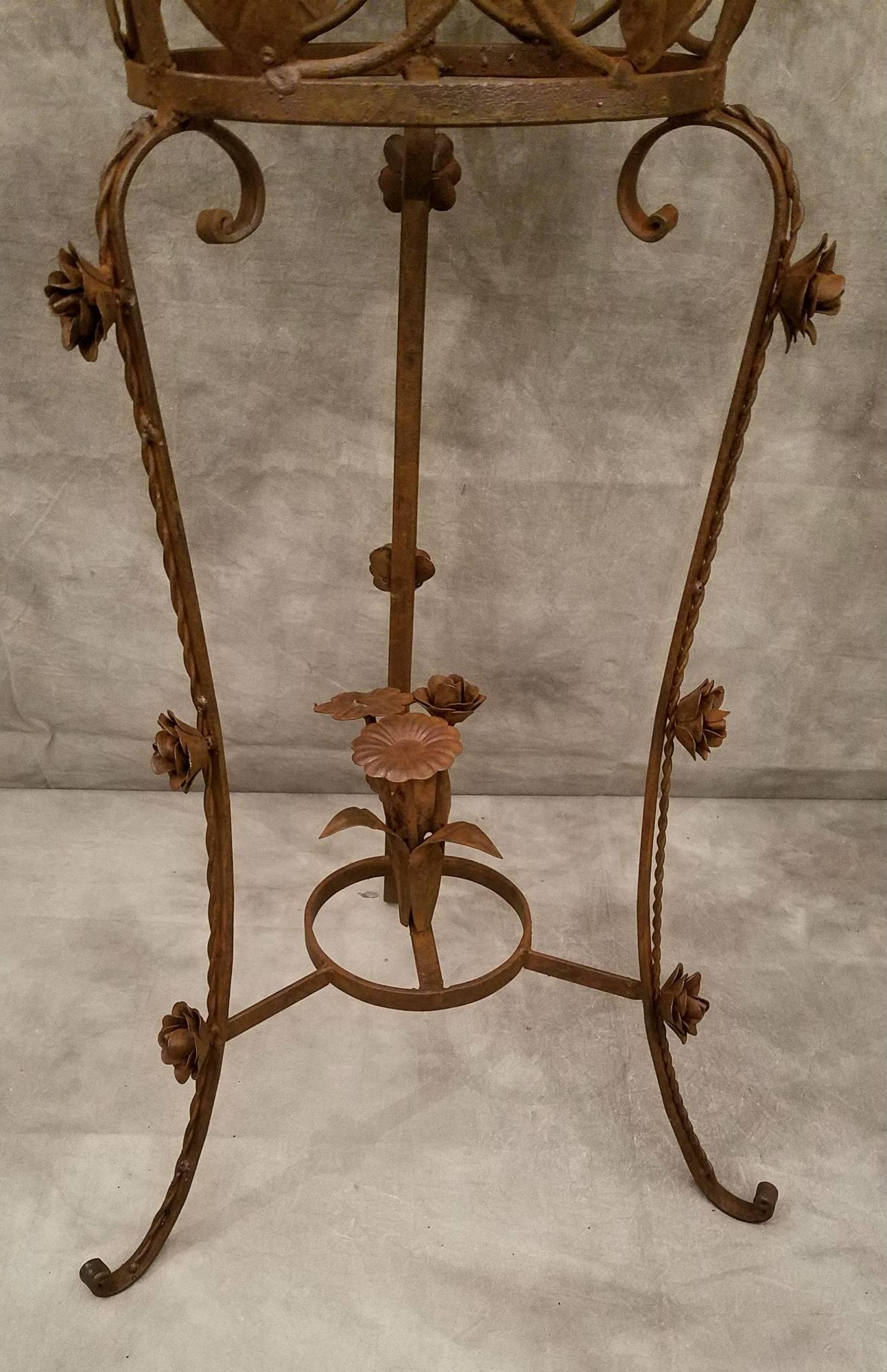 French Pair of Iron Leaf and Flower Plant Stands
