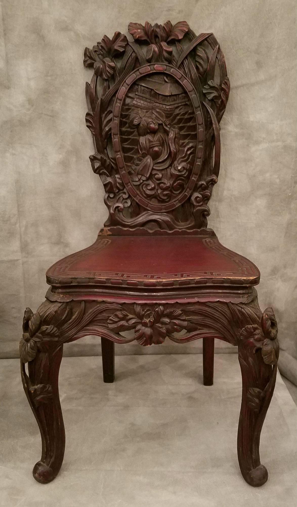 Japonisme Two 19th Century Japanese Carved Hardwood Chairs