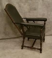 19th Century English Oak and Leather Reclining Back Chair