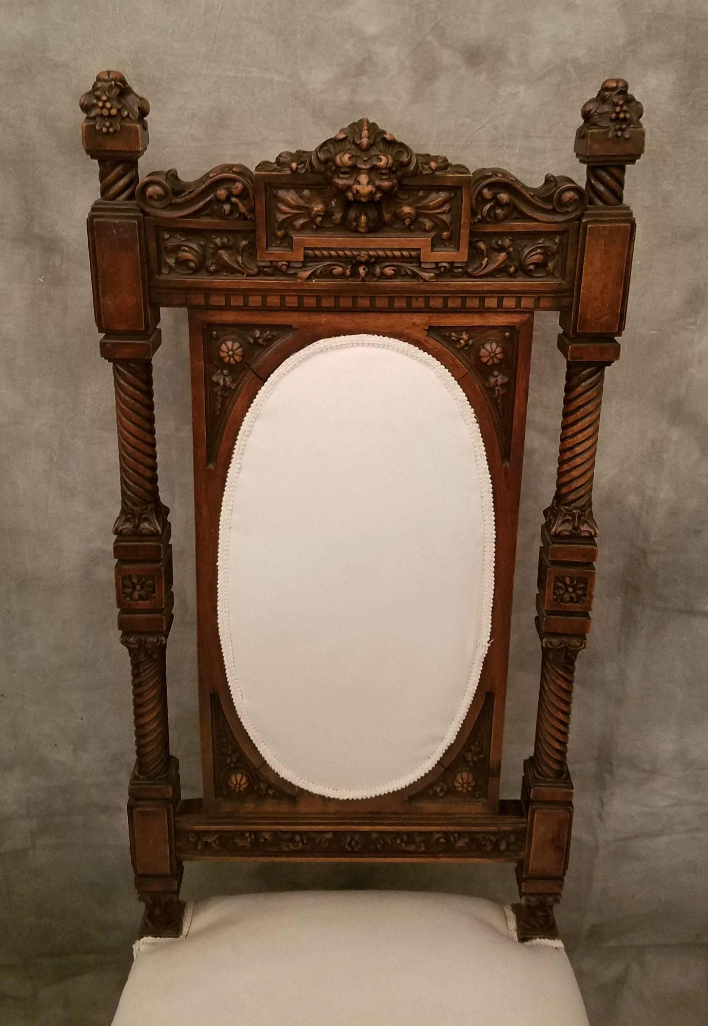 Set of Four 19th Century Renaissance Carved Walnut and Bronze Side Chairs In Good Condition For Sale In Miami, FL