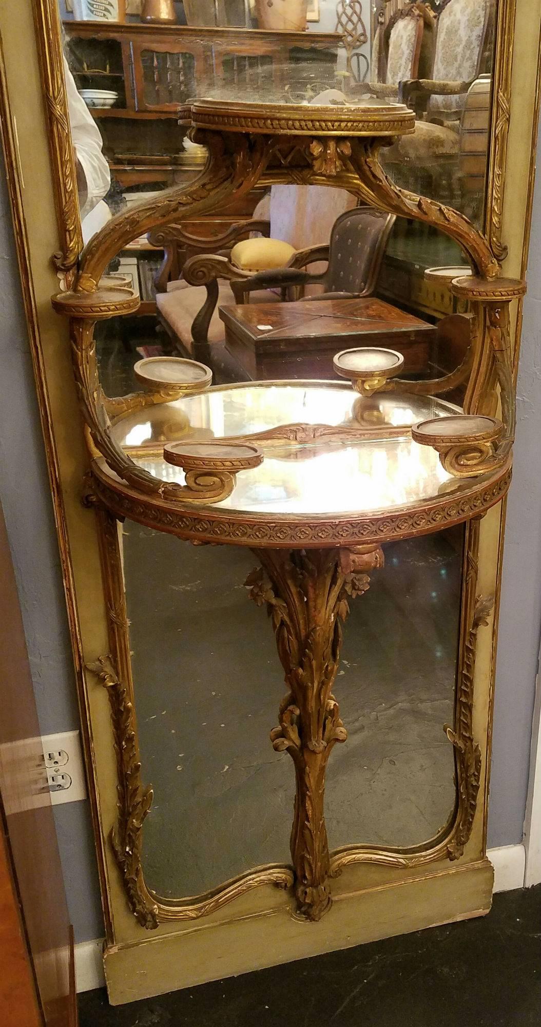 Louis XV 19th Century French Trumeau Mirror with Shelves For Sale