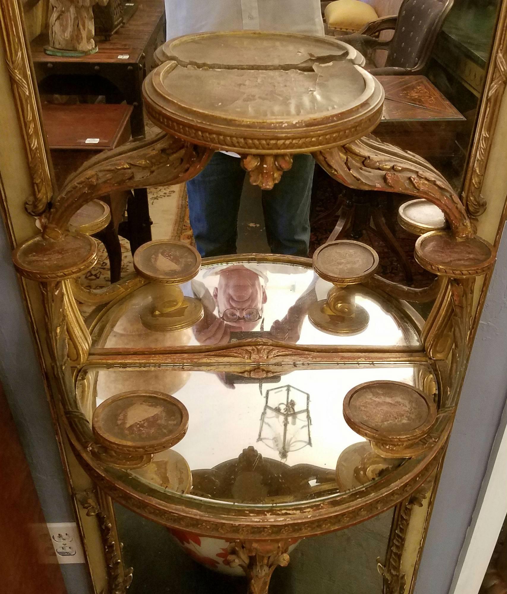 19th Century French Trumeau Mirror with Shelves In Good Condition For Sale In Miami, FL