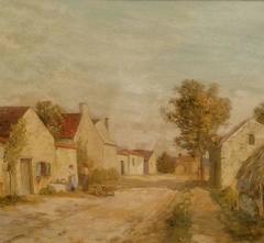 Jean Charles Cazin, French "The Gossips" Oil on Canvas