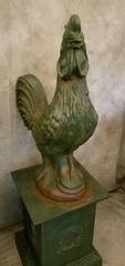 Pair of Antique Green Painted Iron Roosters on Pedestals