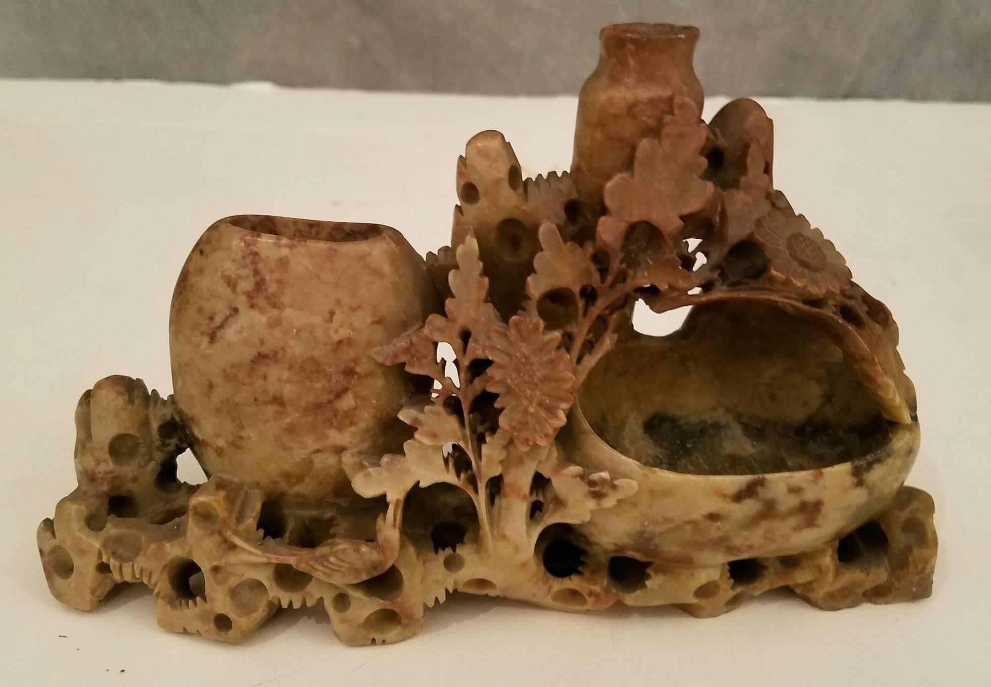 Collection of Chinese Carved Soapstone Pieces In Good Condition For Sale In Miami, FL