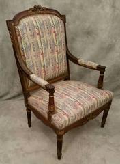 Pair of 19th Century Louis XVI Carved Mahogany Fauteuil