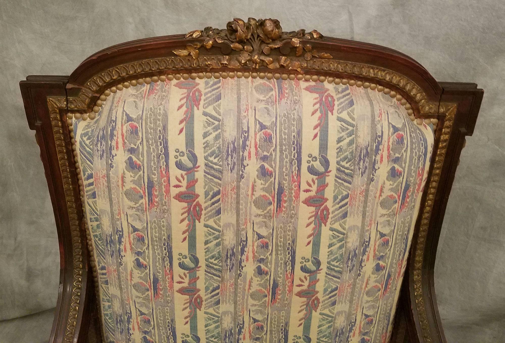 Pair of 19th Century Louis XVI Carved Mahogany Fauteuil In Good Condition For Sale In Miami, FL