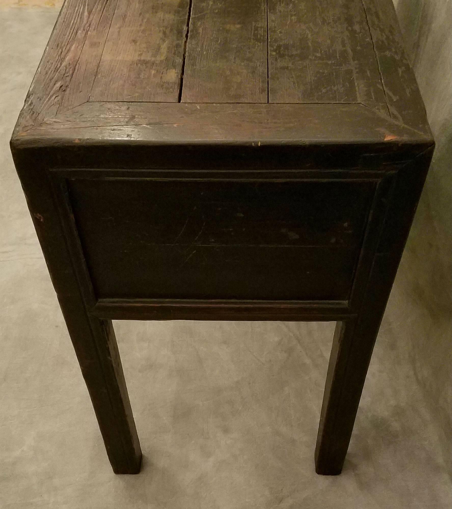 Qing Antique Chinese Black Lacquer Three-Drawer Desk For Sale
