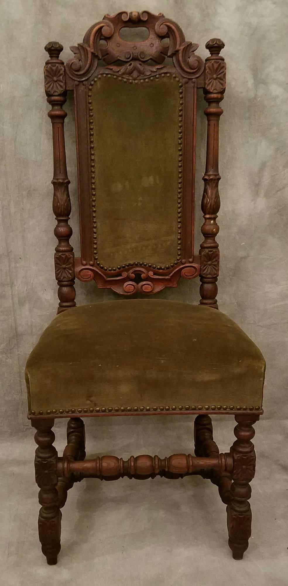 Italian 19th Century Set of Six Renaissance Carved Oak Dining Chairs