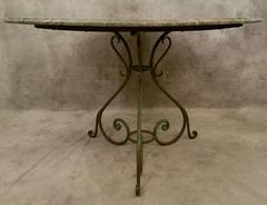 Antique French Iron Base Tavern Table with a Marble Top