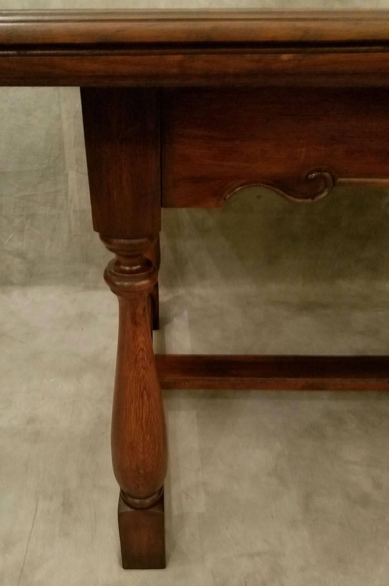 Antique Country French Carved Oak Refectory Dining Table with Parquetry Top In Good Condition For Sale In Miami, FL
