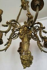 19th Century Empire Bronze Six Light Chandelier with Faces Fruit and Flowers