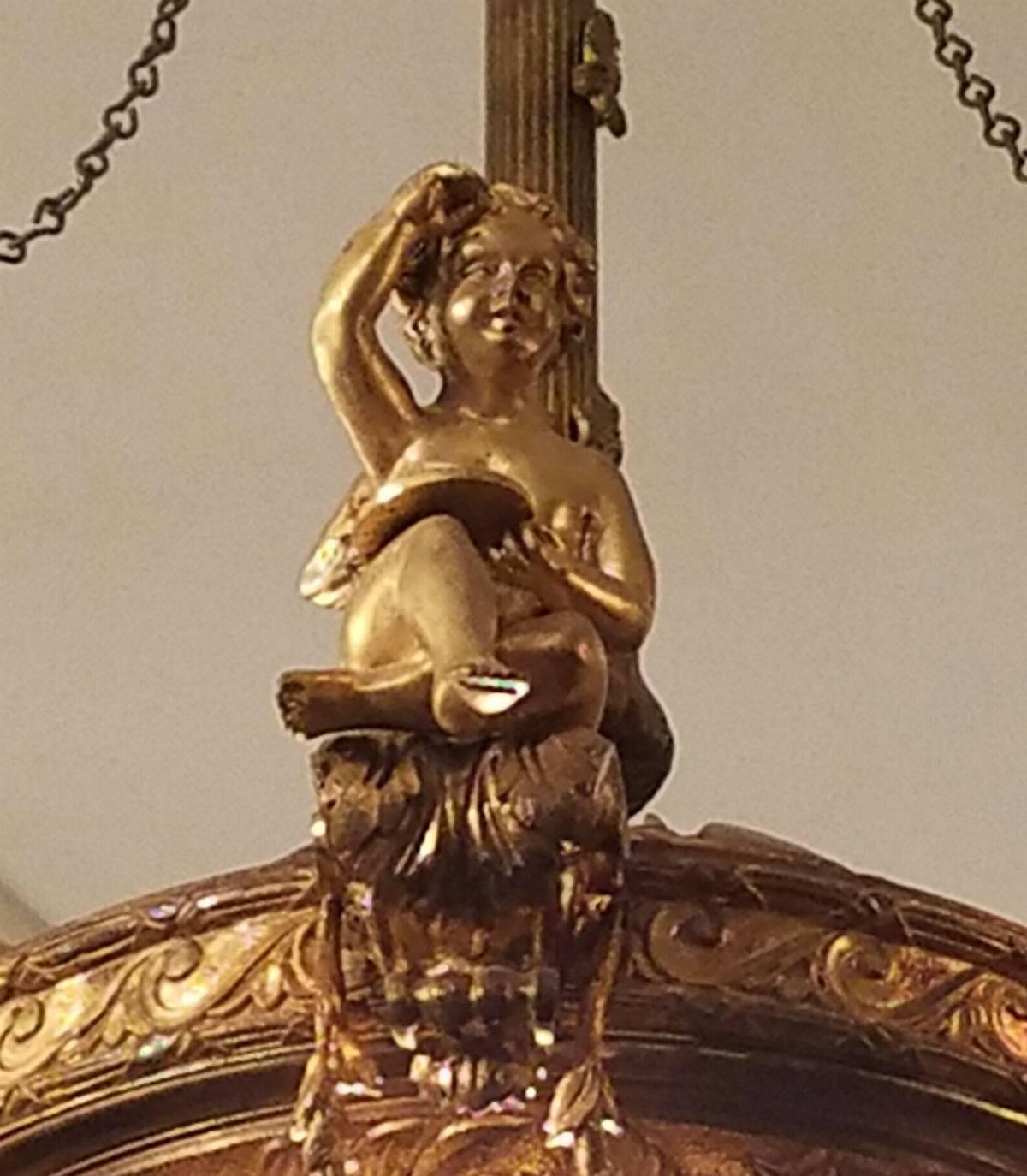 Belle Époque 19th Century Gilt Bronze Four-Light Chandelier with Figures For Sale