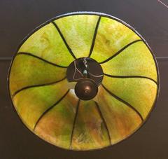 Three-Light Ten Panel Hanging Slag Glass Chandelier