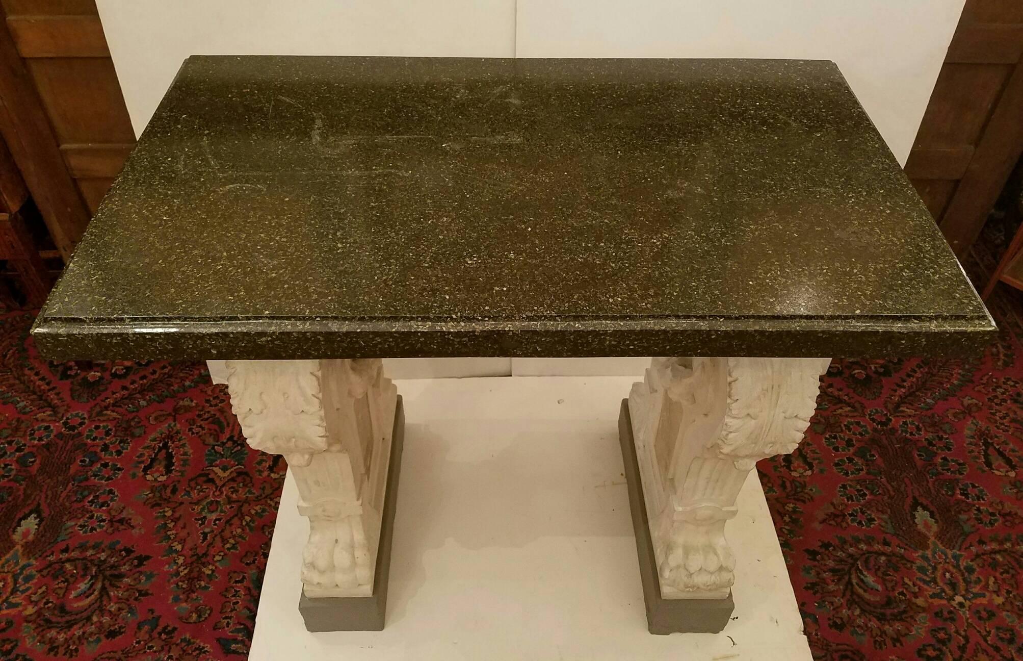 Italian granite top and composition base console table.