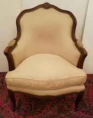 Pair of 19th Century Louis XV Carved Walnut Bergeres