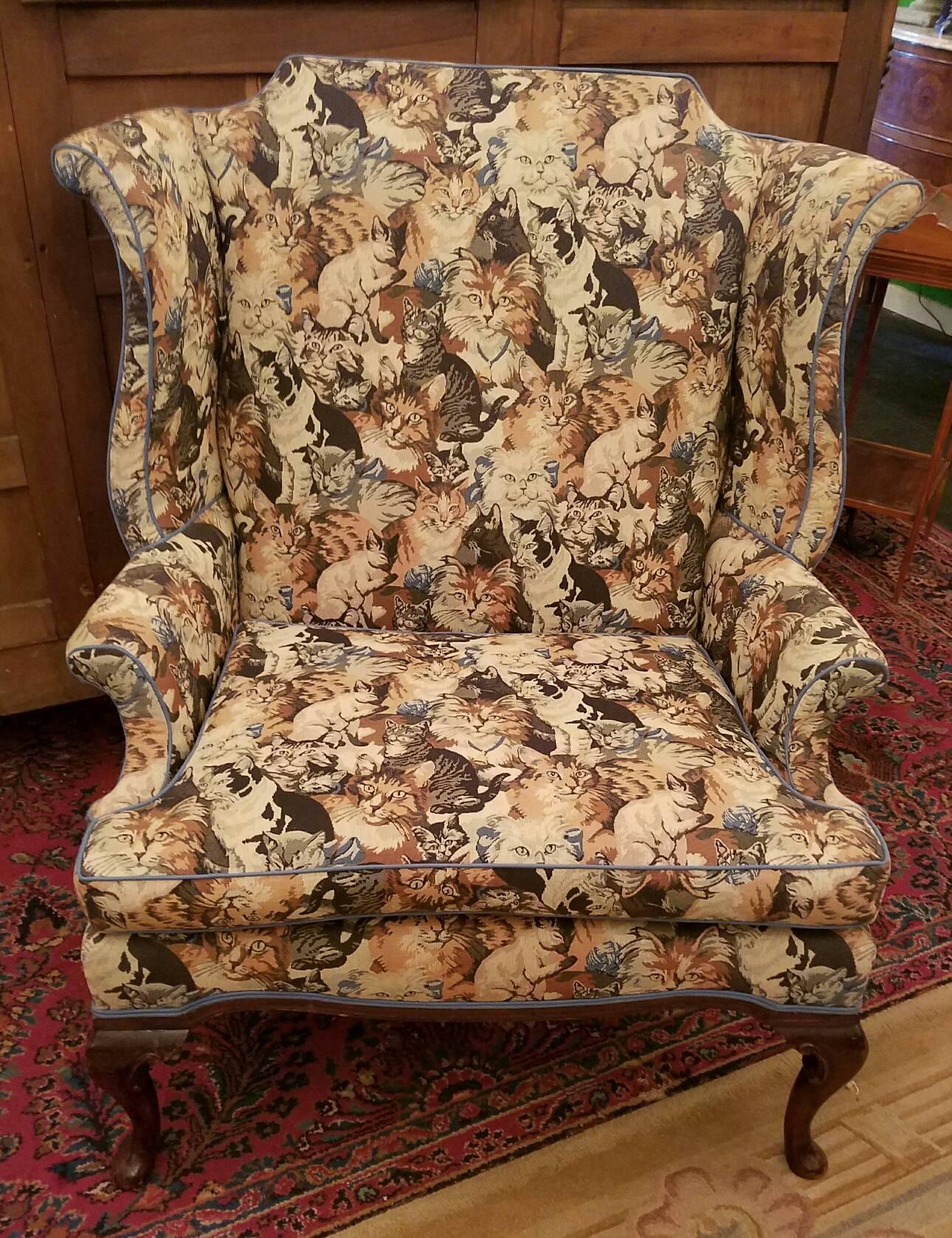 queen anne wingback chair with ottoman