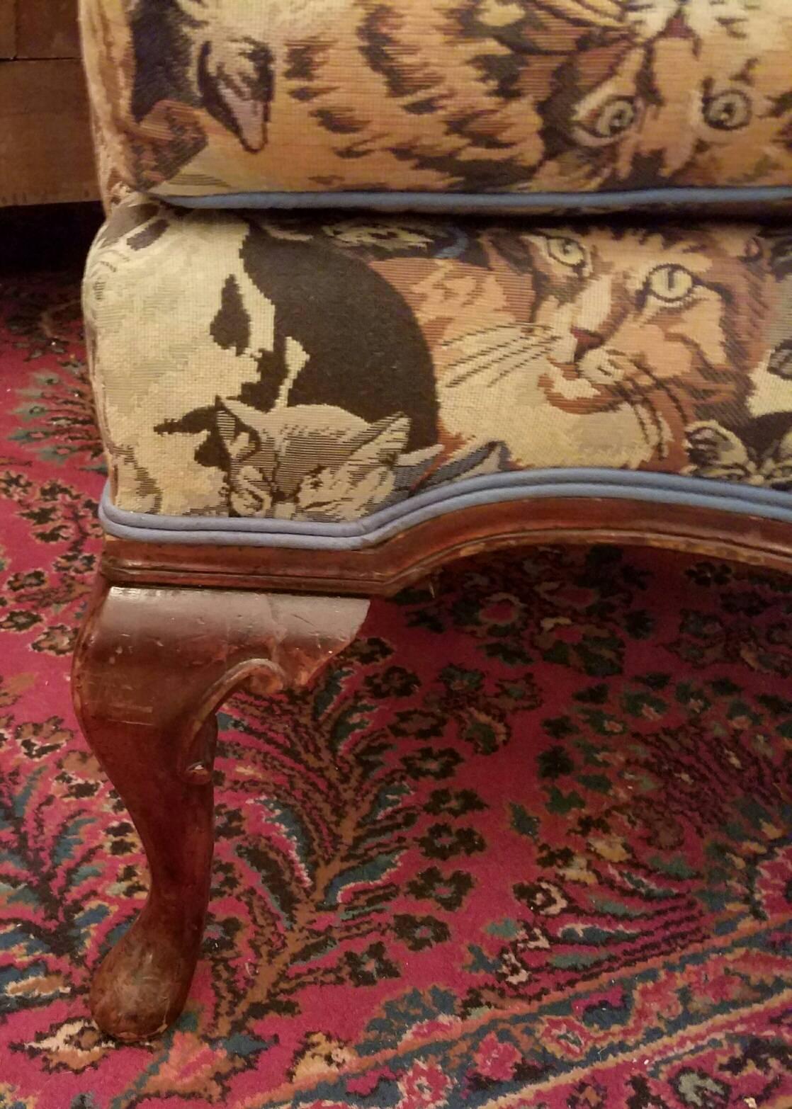 Jacquard 19th Century Oversized Queen Anne Wing Chair and Ottoman For Sale