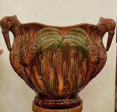 Large Antique Majolica Planter and Pedestal