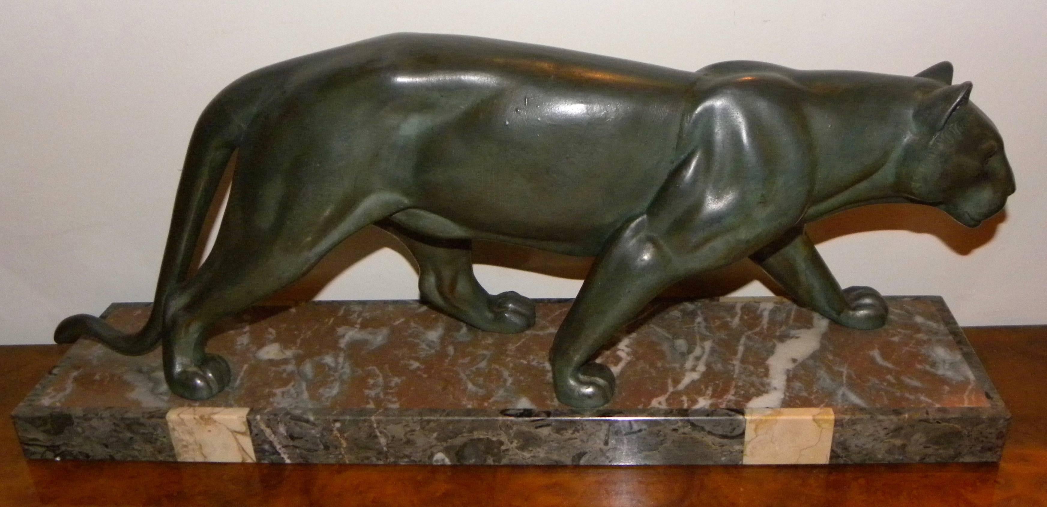 French Art Deco Panther Statue M. Leducq In Excellent Condition In Oakland, CA