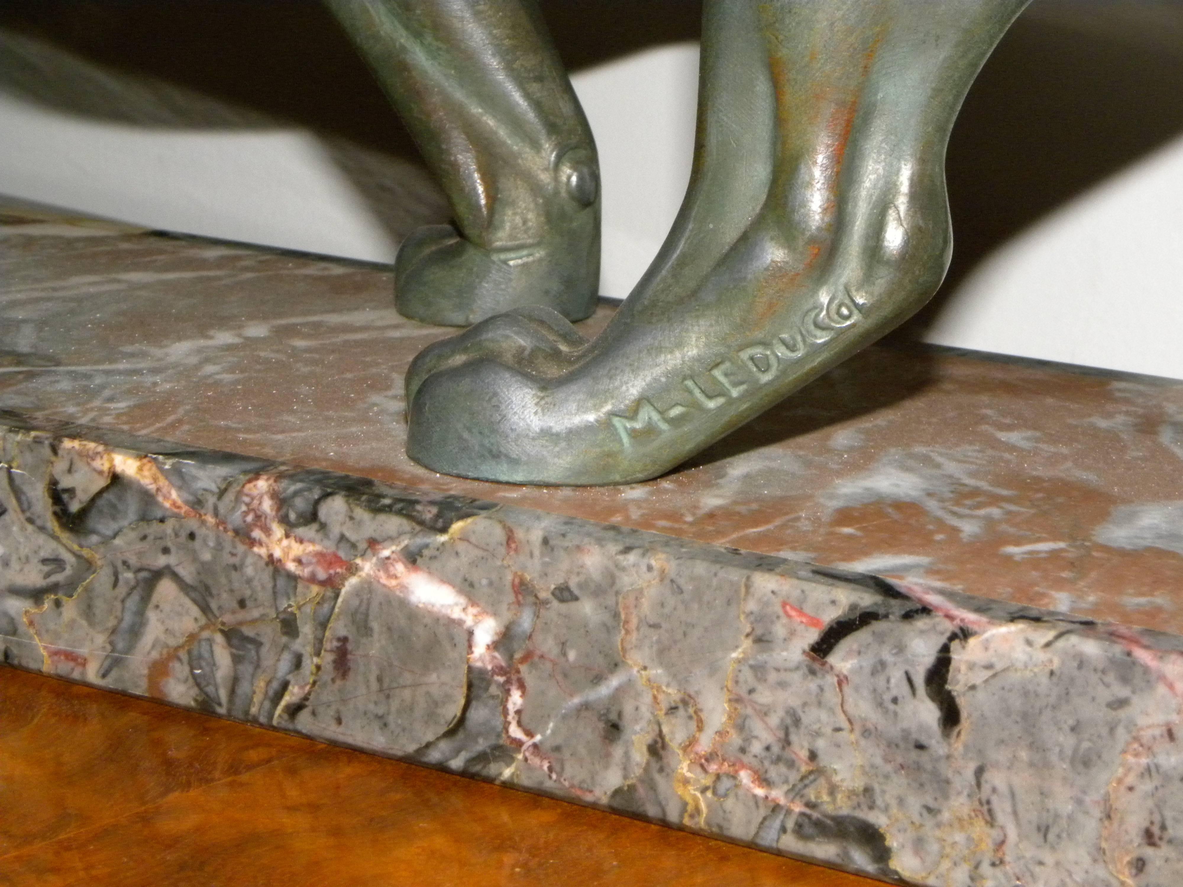 Marble French Art Deco Panther Statue M. Leducq