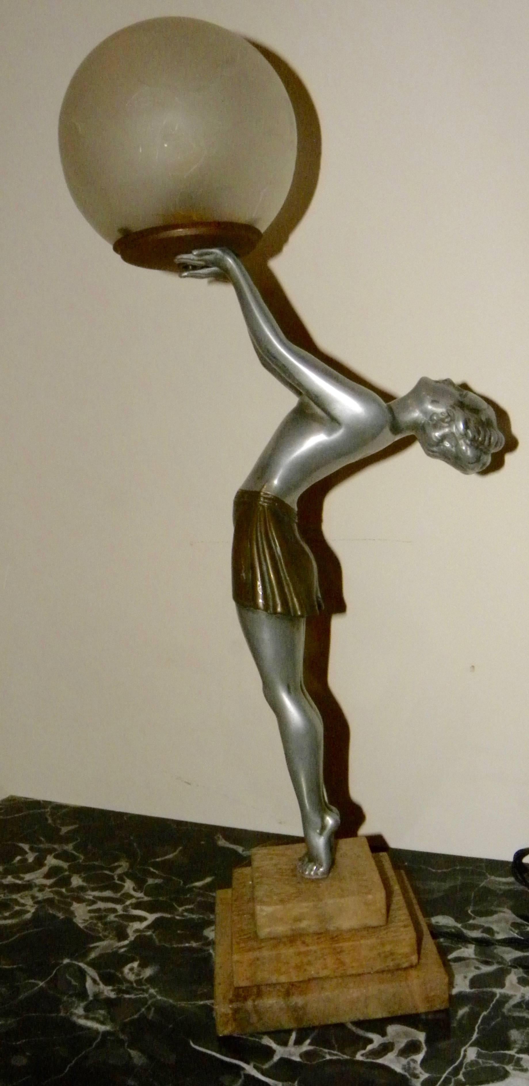 French Art Deco Statue Lamp by Balleste 1